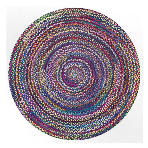 DN HANDICRAFT Handgewebter Bio-Teppich aus Chindi-Baumwolle, rund, 200 x 200 cm, handgewebter Jute-Teppich, Flurteppich, Blau von DN HANDICRAFT