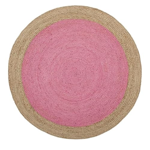 DN HANDICRAFT Handgefertigter Juteteppich aus indischer Naturfaser in Rosa und Braun, 150 x 150 cm, 5 x 5 (Quadratfuß rund), Juteteppich, Wendeteppich, Teppiche für das Wohnzimmer von DN HANDICRAFT