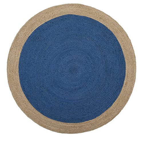 DN HANDICRAFT Jute-Teppich, indisch, Naturfaser, handgefertigt, Königsblau, Braun, 120 x 120 cm von DN HANDICRAFT