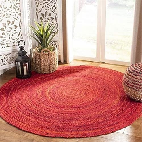 DN HANDICRAFT indisch Küste Handgefertigt Reversibel Geflochten Teppich Bohemien Drinnen Rot Baumwolle Runden Bereich Teppich (5x5 Sq Feet)(60x60 Inches)(150x150 cm) von DN HANDICRAFT