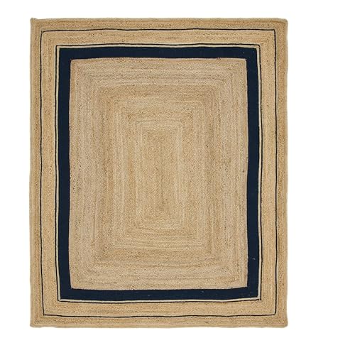 DN Handicraft Indischer handgefertigter Jute Teppich aus Naturfasern mit braunem und schwarzem Rand, umweltfreundlicher Wohnzimmerteppich, 78x180 cm (2.6x6 Quadratfuß), BohoLäuferteppich von DN HANDICRAFT