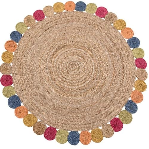 DN HANDICRAFT Tikki-Teppich im Bohemian-Stil, indisch, mehrfarbig, 100 x 100 cm, Pflanzenfaser-Teppich für den Eingangsbereich von DN HANDICRAFT