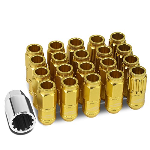 DNA MOTORING LN-ZTL-9015-125-GD 16 Stück M12 x 1,25 21 mm Außendurchmesser/50 mm Höhe Aluminium offene Radmuttern mit 4 x Kontermutter, 1 x Kontermutterschlüssel (Gold) von DNA MOTORING