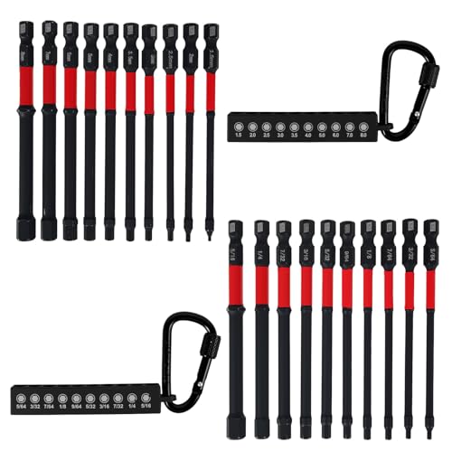 20-teiliges Inbusschlüssel-Bohrer-Set für Schlagschrauber, Sechskant-Bit-Set (metrisch und SAE), 10,2 cm lange Inbusschlüssel-Bohrer-Sets, 6,35 mm Sechskantschaft S2-Stahlkopf mit Schnellwechsel-Bits von DNAMYJME
