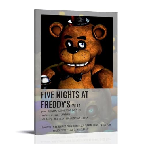 DNANNWOGF Poster "Five Nights at Freddy's" auf Leinwand, Wandkunst für Wohnzimmer, modernes Schlafzimmer, Spielzimmer, Büro, Poster, Familienschlafzimmer, Dekoration, Fotobild, 60 x 90 cm, Rahmenstil von DNANNWOGF