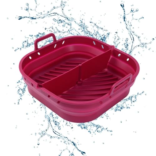 DNCG Heißer Fritteusenkorb, Luftfritteuse, antihaftbeschichtet, für Mikrowelle, faltbares Futter für Luftfritteuse, faltbares Futter mit oberem Rand, Silikonfutter mit gebogenen Linien, Trenner von DNCG