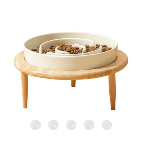 Futternäpfe für Hunde, langsame Fütterung, Futternapf für Hunde, rutschfest, aus Keramik, mit erhöhtem Boden aus Holz, Futtermittel von DNCG