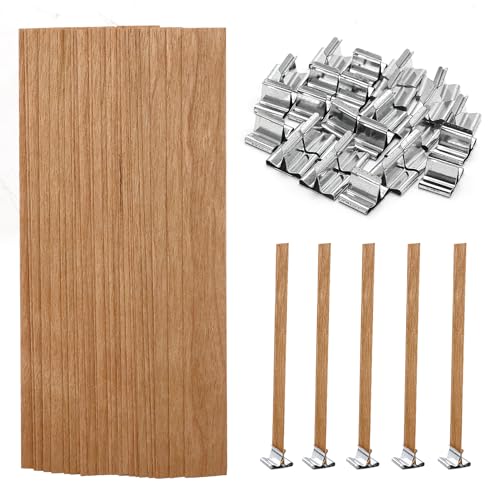 25 PCS Kerzendochte mit 25 PCS Eisenständer, Kerzen Machen Holzdocht für DIY Kerzenherstellung Handwerk, Rauchfreie Natürliche Umweltfreundliche Holzdochte für die Kerzenherstellung, 13 x 130 mm von DNDGDLUA