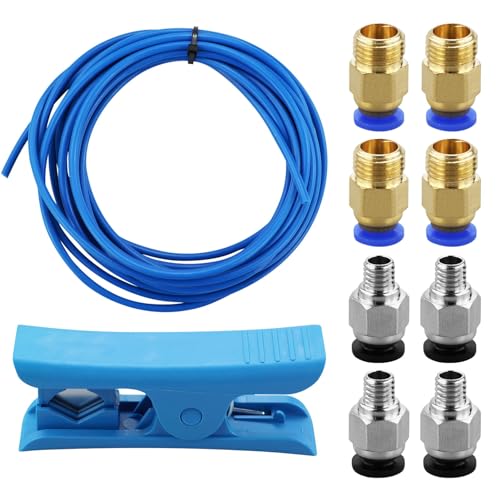 5 Meter PTFE Schlauch Blau Teflonschlauch mit 10 Stück PC4-M6 Pneumatik-anschlussstücke und 10 Stück PC4-M10 Verbinder und Leitung Rohrschneider, für 3D-Drucker 1,75 mm Filament von DNDGDLUA