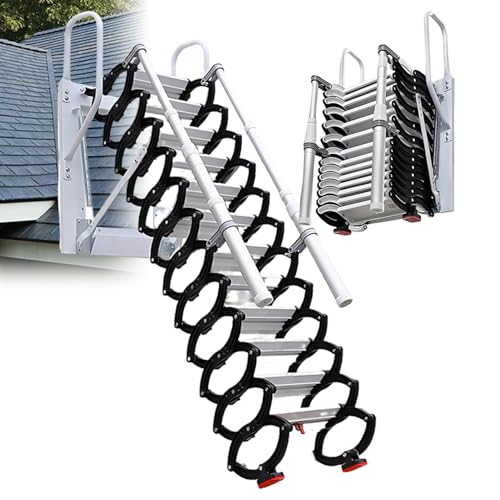 An der Wand montierte, klappbare Dachbodenleiter, einziehbare Leiter, mit 2 Handläufen, einfaches EIN- und Ausklappen der Treppe, für den Innen- und Außenbereich/Lagerhaus 12steps von DNEPEI