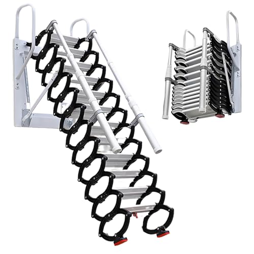 Ausziehbare Dachbodentreppe, Aluminium-Dachbodenleiter mit Zugstange und 2 Handläufen, an der Wand montierte Klapptreppe für Zuhause, drinnen und draußen, Lagerhaus, Keller 9steps von DNEPEI