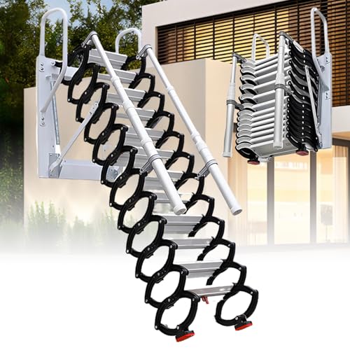 Ausziehbare Trittleiter, einziehbare, Faltbare Dachbodenleiter, einzigartige S-förmige Struktur, bis zu 273 kg, mit 2 Handläufen für Zuhause, drinnen und draußen/Lagerhaus/Keller 10steps von DNEPEI