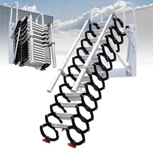 Einziehbare, zusammenklappbare Treppe, herunterziehbare Dachbodentreppe, aus hochwertiger Aluminium-Magnesium-Legierung, mit 2 Handläufen für den Innen- und Außenbereich/Lagerhaus 11steps von DNEPEI
