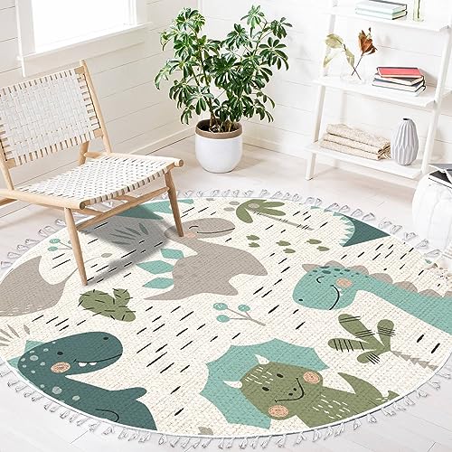 DNEWYNPABV Runde Teppiche, Dinosaurier, Baby, Jungen, süßer Dino, mit Palme und Kaktus, Boho-Teppich, Leinen und Baumwolle, Meditationsteppich, waschbar, Flurläufer, Matte, Akzentteppich für DNEWYNPABV Runde Teppiche, Dinosaurier, Baby, Jungen, süßer Dino, mit Palme und Kaktus, Boho-Teppich, Leinen und Baumwolle, Meditationsteppich, waschbar, Flurläufer, Matte, Akzentteppich für von DNEWYNPABV