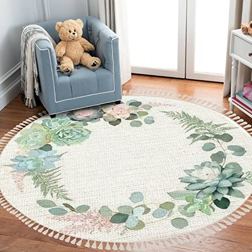 Runde Teppiche, grünes Sukkulenten-Design, runder Einladungsrahmen, rustikaler Hochzeits-Minzteppich, Boho-Teppich, Leinen und Baumwolle, Meditationsteppich, waschbar, für Schlafzimmer, Badezimmer, 91 Runde Teppiche, grünes Sukkulenten-Design, runder Einladungsrahmen, rustikaler Hochzeits-Minzteppich, Boho-Teppich, Leinen und Baumwolle, Meditationsteppich, waschbar, für Schlafzimmer, Badezimmer, 91 von DNEWYNPABV
