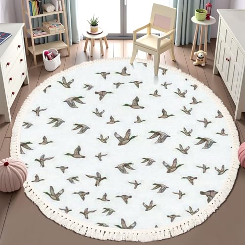 Runde Teppiche Stockente Skizze Wildvogel Nahtloser Boho-Teppich Leinen und Baumwolle Teppich Meditationsteppich Waschbarer Flurläufer Matte Akzentteppiche für Schlafzimmer Kinderzimmer 1,8 m von DNEWYNPABV