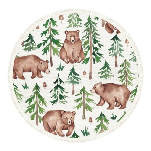 Woodland Animal Rug Round Rugs Forest Seamless Pattern Hand Drawn Watercolor Boho Area Rug Linen and Cotton Carpet Meditation Rug Washable Hallway Runner Mat Accent Rug for Bedroom Nursery 1.8 m von DNEWYNPABV