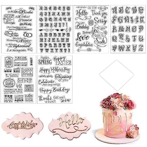 Fondant Stempel Buchstaben Silikonstempel Alphabet Kuchenstempel Buchstabenstempel für bis zu etwa 100 Fondant/Kuchen, mit Acrylblock zum Backen Deco DIY(6pcs) von DNGH