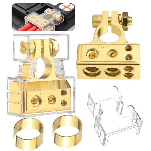DNGH Batterieklemmen Batterie Polklemmen 0/4/8/10 AWG Autobatterie Klemmen Positiv & Negativ Battery Terminal mit Unterlegscheiben und Abdeckung von DNGH