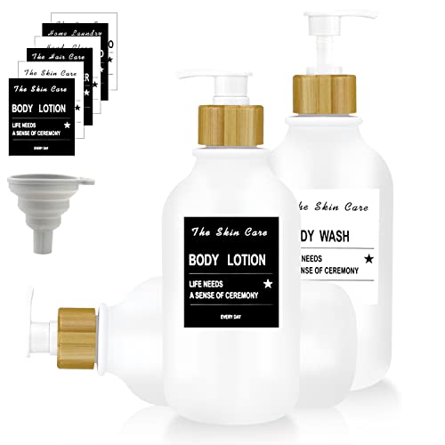 Seifenspender Weiß Matt Shampoo Duschgel Spender 500ml Shampoo Flaschen zum Befüllen 3 Stück Seifenspender Kunststoff mit Aufkleber Funnel für Küche Badezimmer von DNGH