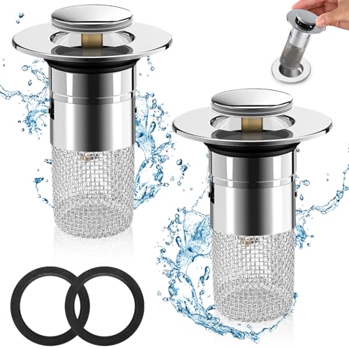 Waschbeckenstöpsel Pop Up Stöpsel Waschbecken Waschtisch Ablaufgarnitur Abflussstopfen mit Sieb Universelle Popup Ablaufventil für Aufsatzwaschbecken Badewannenstöpsel Abflusslöcher(34-40mm) von DNGH