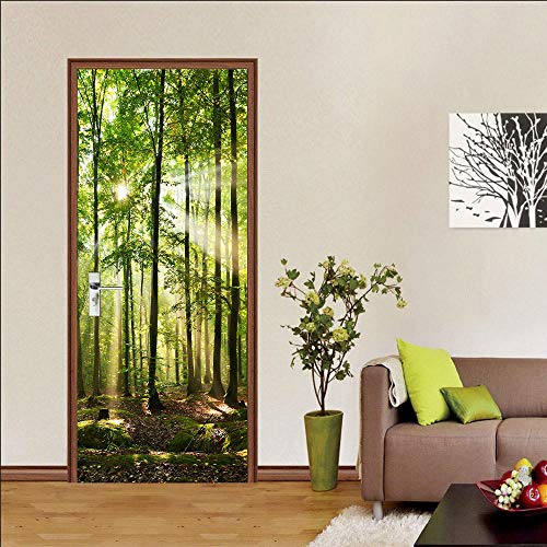 DNHFUI Türtapete Selbstklebend Türposter sonnige grüne dschungellandschaft 60x200cm Wohnzimmer Schlafzimmer Tapete Pvc Selbstklebende Wasserdichte Wohnkultur Poster von DNHFUI