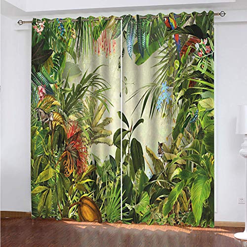 Dschungel Vorhang Mit öSen Grün Landschaft Gardinen Schallisolierende kälte-und wärmeabweisende UV Schutz Blickdichte 2 Stücke 100 %Polyester DNHFUI 170x240cm von DNHFUI