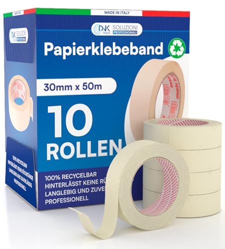 DNK TRADE 10x Malerband 30mm x 50m - Malerkrepp Kreppband - Vielseitiges Klebeband für Malerarbeiten ohne Lösungsmittel - Abklebeband für Professionelles DIY DNK TRADE 10x Malerband 30mm x 50m - Malerkrepp Kreppband - Vielseitiges Klebeband für Malerarbeiten ohne Lösungsmittel - Abklebeband für Professionelles DIY von DNK TRADE