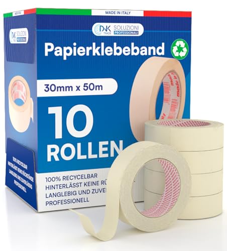 DNK TRADE 10x Malerband 30mm x 50m - Malerkrepp Kreppband - Vielseitiges Klebeband für Malerarbeiten ohne Lösungsmittel - Abklebeband von DNK TRADE