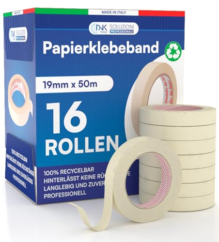 DNK TRADE 16x Malerband 19mm x 50m - Malerkrepp Kreppband - Vielseitiges Klebeband für Malerarbeiten ohne Lösungsmittel - Abklebeband für Professionelles DIY DNK TRADE 16x Malerband 19mm x 50m - Malerkrepp Kreppband - Vielseitiges Klebeband für Malerarbeiten ohne Lösungsmittel - Abklebeband für Professionelles DIY von DNK TRADE