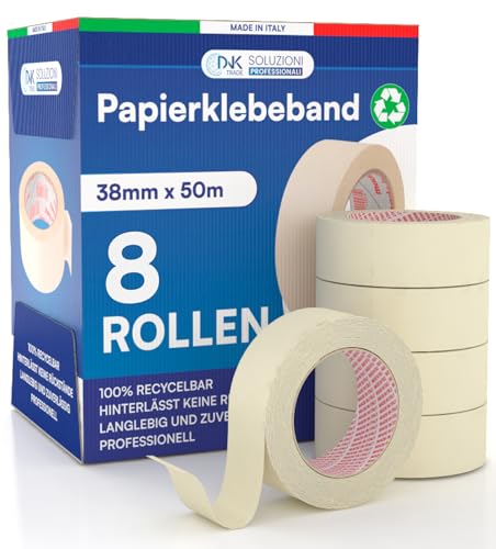 DNK TRADE 8x Malerband 38mm x 50m - Malerkrepp Kreppband - Vielseitiges Klebeband für Malerarbeiten ohne Lösungsmittel - Abklebeband für Professionelles DIY DNK TRADE 8x Malerband 38mm x 50m - Malerkrepp Kreppband - Vielseitiges Klebeband für Malerarbeiten ohne Lösungsmittel - Abklebeband für Professionelles DIY von DNK TRADE