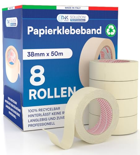 DNK TRADE 8x Malerband 38mm x 50m - Malerkrepp Kreppband - Vielseitiges Klebeband für Malerarbeiten ohne Lösungsmittel - Abklebeband DNK TRADE 8x Malerband 38mm x 50m - Malerkrepp Kreppband - Vielseitiges Klebeband für Malerarbeiten ohne Lösungsmittel - Abklebeband von DNK TRADE