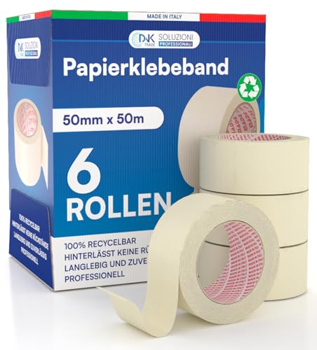 6x Malerband 50mm x 50m - Malerkrepp Kreppband - Vielseitiges Klebeband für Malerarbeiten ohne Lösungsmittel - Abklebeband 6x Malerband 50mm x 50m - Malerkrepp Kreppband - Vielseitiges Klebeband für Malerarbeiten ohne Lösungsmittel - Abklebeband von DNK TRADE