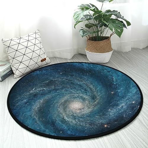 DNOVING Teppich mit blauem Galaxie-Design, rund, 91 cm, weich, rutschfest, waschbar, ideal für Küche, Wohnzimmer, Schlafzimmer, Badezimmer, langlebig und kein Ausfallen von DNOVING