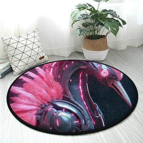 DNOVING Weicher Teppich mit Flamingo-Design, rund, rutschfest, für Schlafzimmer, Wohnzimmer, waschbar, kein Ausfallen, 91 cm von DNOVING