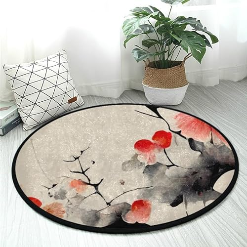 Japanischer Kunstteppich, Baum-Stil, rund, 91 cm, rutschfest, weich, waschbar, perfekt für Küche, Schlafzimmer, Wohnbereich von DNOVING