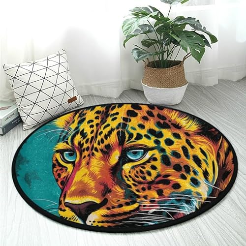 Runder Teppich im Leoparden-Stil, 91 cm, rutschfest, weich, waschbar, perfekt für Küche, Schlafzimmer, Wohnbereich von DNOVING