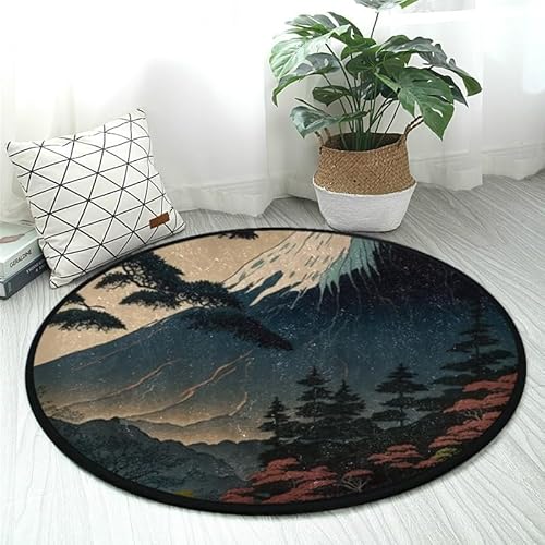 Teppich im japanischen Landschaftsstil, rund, 91 cm, rutschfest, weich, waschbar, perfekt für Küche, Schlafzimmer, Wohnbereich von DNOVING