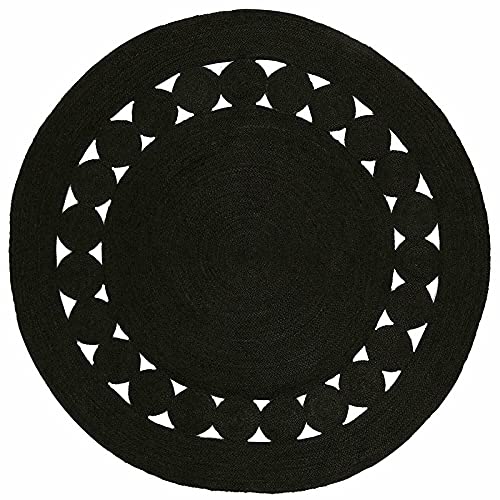 DNR Tikki-Teppich, indisch, Naturfaser, 180 x 180 cm, rund, Schwarz von DNR