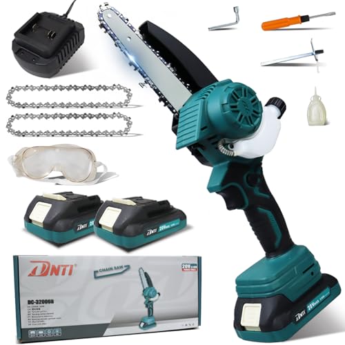 Mini Akku Kettensäge 6 Zoll Mini Kettensäge mit Akku-Astsäge mit 2 und Sicherheitsverriegelung, Starke Elektro-Hand für Holz, Astschere & Gartenarbeit (6inch) von DNTI