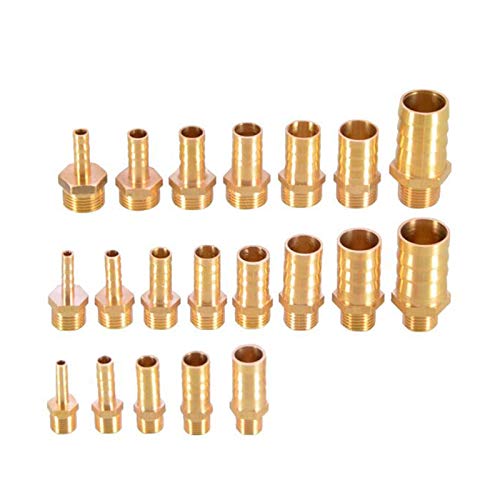 Lfang-Messing Schlauchtülle 4mm 6mm 8mm 10mm 12mm 19mm Schlauch Barb Heck 1/8 "1/4" 1/2 "3/8" männlicher Messingstecker-Koppler-Adapter, gute Verschleißfestigkeit(10mm,3/8") von DNVGJUP