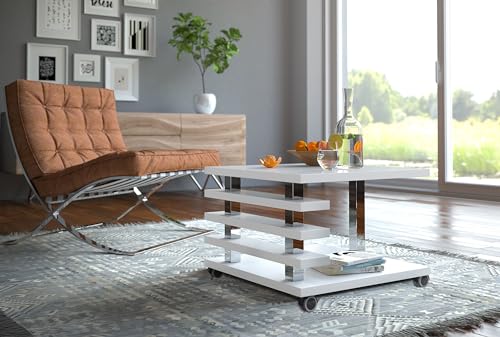 Design Couchtisch DC-2 Weiß Hochglanz 60x60x45cm Rollen eckig Ablage modern quadratisch Wohnzimmertisch Beistelltisch Sofatisch platzsparend Wohnzimmer kleine Räume Living Room Table von designimpex