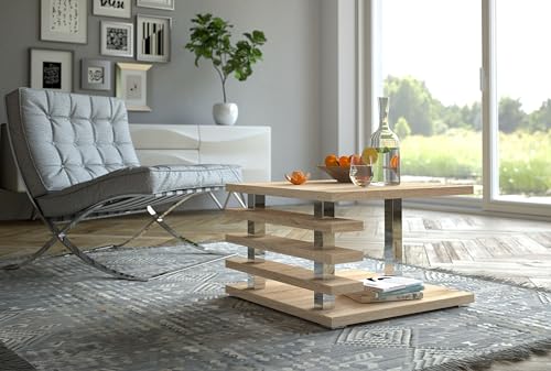 Design Couchtisch DC-2 Sonoma Eiche 60x60x40cm eckig Ablage modern quadratisch Wohnzimmertisch Beistelltisch Sofatisch platzsparend Wohnzimmer kleine Räume Living Room Table von designimpex