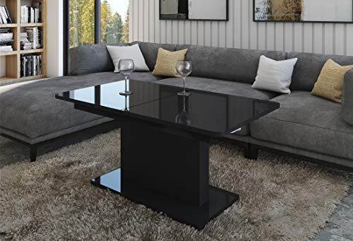 Design Couchtisch Tisch DC-1 Hochglanz stufenlos höhenverstellbar ausziehbar Esstisch (Schwarz Hochglanz) von DO-Design