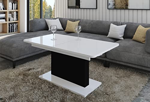 Design Couchtisch Tisch DC-1 Hochglanz stufenlos höhenverstellbar ausziehbar Esstisch (Weiß Hochglanz/Schwarz matt) von DO-Design