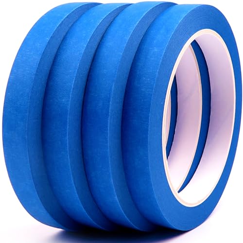 DOAY Blau Malerkrepp 12 mm x 27 m (4 Rollen) - Kreppband für Malerarbeiten und Renovierungen - Abklebeband zum Streichen, Lackieren - Leicht abnehmbares Abklebeband von DOAY