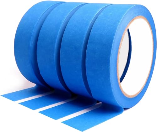 DOAY Blau Malerkrepp 25 mm x 27.5 m (4 Rollen) - Kreppband für Malerarbeiten und Renovierungen - Abklebeband zum Streichen, Lackieren - Leicht abnehmbares Abklebeband von DOAY