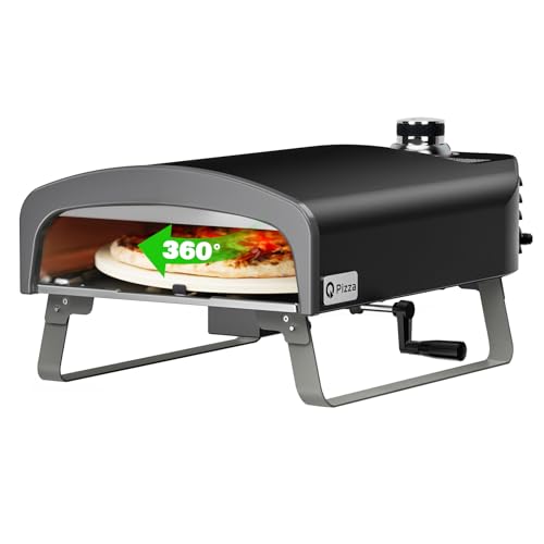 Q Pizza Gas Pizzaofen mit Manueller Drehfunktion, 500 Grad Pizza Grill für Outdoor Garten mit ⌀33 cm Pizzastein, Backen Sie Pizza auf Profi-Niveau in Ihrer Kontrolle von DOBADN