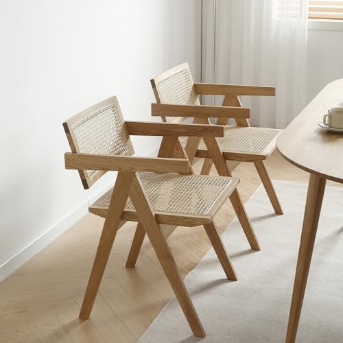 DOBESTS 2er Set Holzstuhl Esszimmerstuhl mit gewebtem Sitz, Küchenstuhl aus FSC Holz,für Wohnzimmer, Küche, Esszimmer, Schlafzimmer, Arbeitszimmer, Balkon, bis 130 kg belastbar (2er Set) von DOBESTS