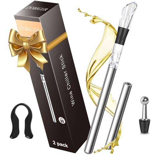 DOBIGER 2 Stück Weinkühlstab Set, Weinkühler Edelstahl, 5-in-1 Weinkühler Stab aus Edelstahl inkl. 2 Stäben + Ausgießer + Folienschneider + Flaschenverschluss, Geschenk für Weinliebhaber von DOBIGER